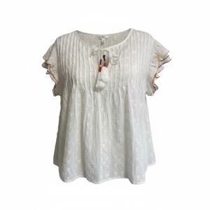 Bohemian White Blouse Colorful Embroidered Trim Women’s Size L Peasant Cottage